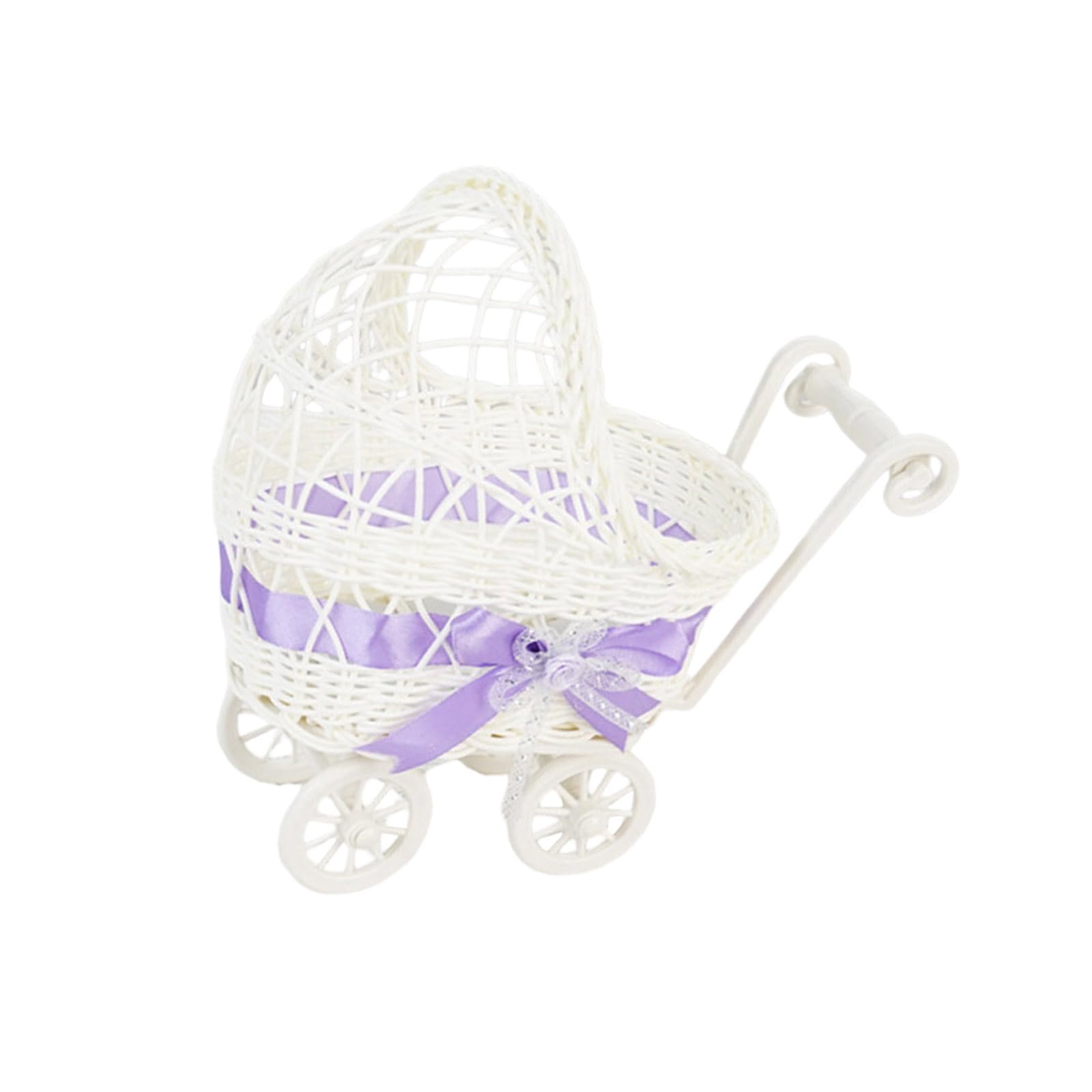 Creative Toy Cart Themed Plastics Storage Bin for Candy Fruit and Small Items Imitation Rattan Handwoven Basket Tiny Cart Treat Planner