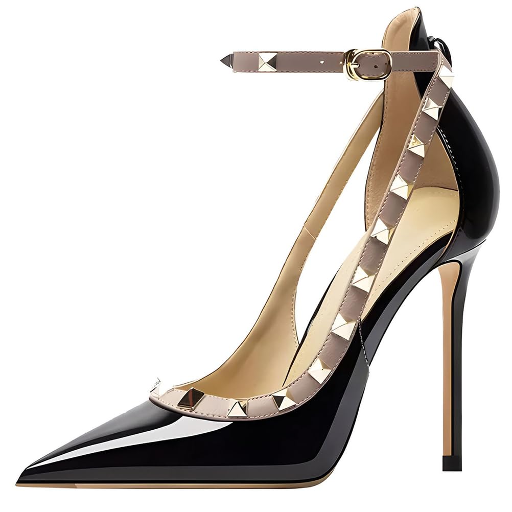 Damskie szpilki ze skóry lakierowanej 10 cm 12 cm szpiczasty nosek pasek na kostce czółenka na wysokim obcasie eleganckie buty do sukienki imprezy formalne wydarzenia
