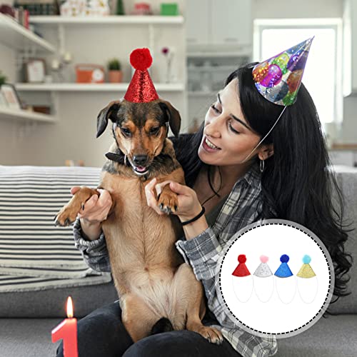 Mipcase 4pcs Pet Birthday Hat Glitter Dog Birthday Hat Headband Reusable Pet Bithdya Party Headwear