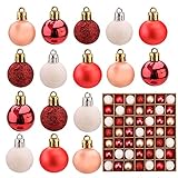 GLAITC Weihnachten Kugeln, 49 Stück Kunststoff Christbaumkugeln Weihnachtsbaum Bälle Dekoration Weihnachtsdeko Kugeln Set Deko Kugeln Baumschmuck für Weihnachten Hochzeit Festtage Party Red