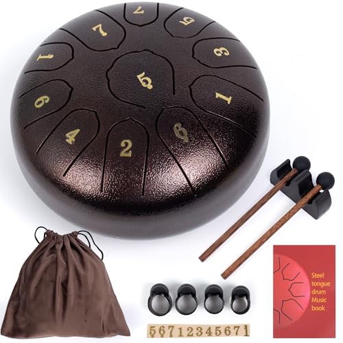 Amkoskr Rain Drum for Outside 6 Inches 11 Notes Steel Tongue Drum