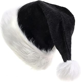Black Santa Hat for Child Unisex Velvet Christmas hat Comfort Xmas Hat Extra Plush for Christmas New Year Festive Holiday Party