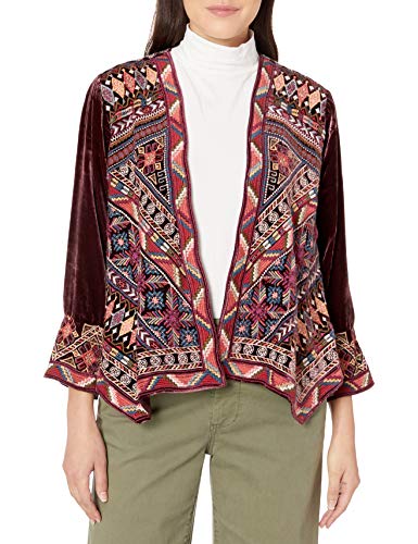 JWLA By Johnny Was Women's Velvet Embroidered Drape Bolero, Bordeaux, S