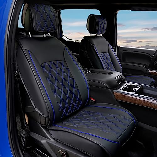 DrCarNow Seat Cover for Chevy Silverado GMC Sierra 2007-2023 1500 2500HD 3500HD Only Fit 1st Row Bucket Seat Crew/Double/Extended Cab, Waterproof Leather Chevrolet Seat Cover Accessories(Front & Rear)