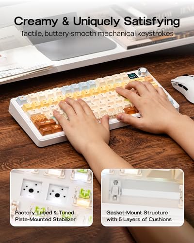 Image of EPOMAKER X Aula F75 MAX Wireless Mechanical Keyboard with TFT Screen and Knob, Gasket Keyboard in 75% Layout, Hot Swappable Gaming Keyboard for PC /Mac /Linux (Caramel)