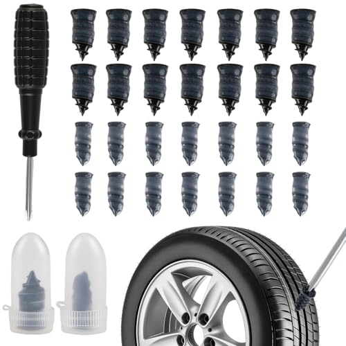 Aonior 30Pcs Tyre Repair Screws Vacuum Car Puncture Repair Kit Fast Self-Service Rubber Nails Universal Tire Plugs Kit with Screwdriver Storage Tool Box for Auto Motorcycle Bike(15S/15L)