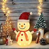 VSGWENQ LED雪だるま装饰 ペンギン サンタクロース屋外室内兼用 折りたたみ可能 電飾置物 防水 省エネ 温白色光 玄関 庭 店舗装饰 クリスマス ハロウィン 誕生日 パーティー 年間利用 かわいい イルミネーション70*45cm(赤帽雪だるま) [並行輸入品]
