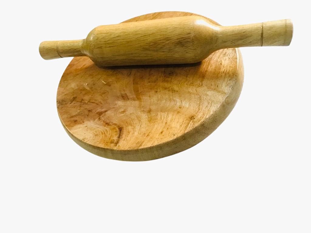Resin Art Chakla Belan Mango Wood Multishaded Wooden Roti Roller Rolling Pin Roti Maker Phulka Wooden & Round Board Chapati Maker, Brown, 9 x 9 x 1 Inch