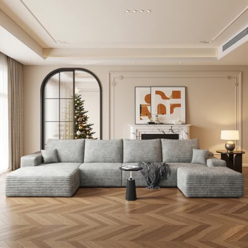 Image of Boneless Couch, Modular Sectional Couches for Living Room, U-Shaped Cloud Couch Sofa with Deep Seat, Fluffy Corduroy Upholstered Corner Sofa