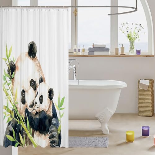 Image of Panda Bath Curtain Cute Panda Bear Shower Curtain for Stalls Bathtubs Wild Animal Pattern Bathroom Shower Curtain Set Cartoon Giant Panda Design Waterproof Bathroom Curtains Bedroom Decor 72x78 Inch