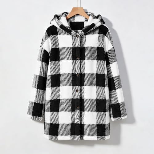 AUEZOIC Fleece Jacket for Women Hooded Plaid Sweatshirt Fuzzy Hoodie Jacket - image 5