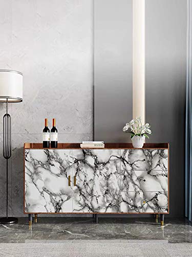 Image of Yancorp 16 inchx120 inch White and Black Contact Paper Marble Wallpaper Peel and Stick Countertops Backsplash for Kitchen Waterproof Renter Friendly Wallpaper Papel Tapiz para Pared