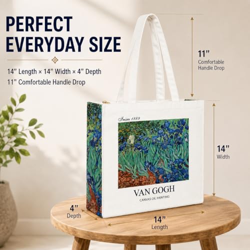 Image of Artsy Canvas Tote Bag for Women | Zipper Closure, Bottle Holder & Keychain Hook | Premium Cotton Canvas Bag for Travel, College, Office | Reusable Shopping Tote Bag Gift