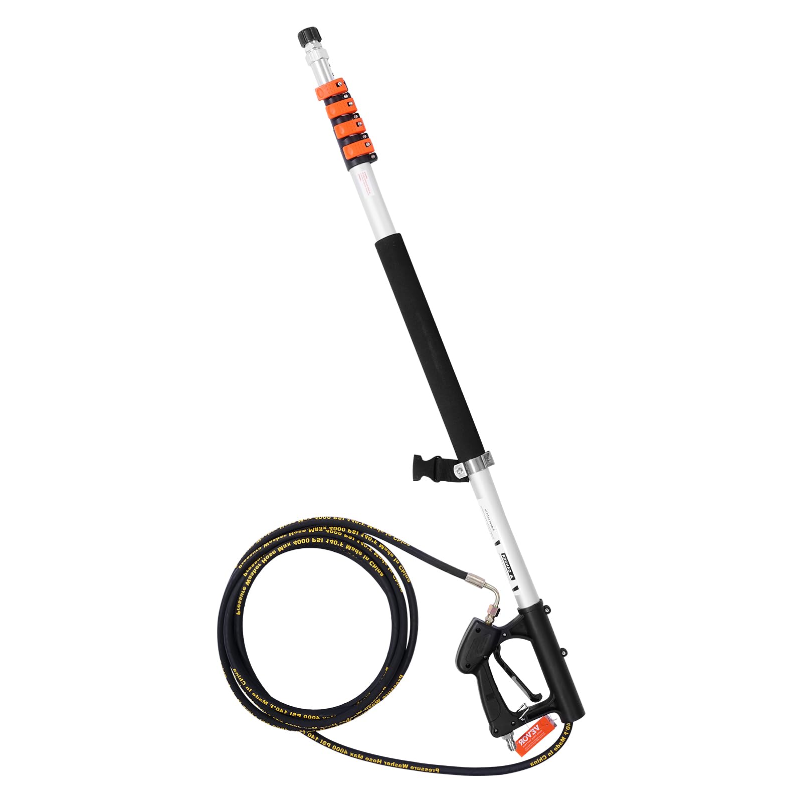 VEVOR Varilla Telescópica para Hidrolavadora, 4000 PSI, Limpiador de Canaletas, Cabezal de Cepillo, 5 Puntas de Boquilla Rociadora, Adaptador y Cinturón de Soporte Ajustable, 175 x 60 x 1393 mm