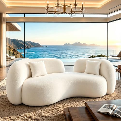 woqijia Curved Cream Style Sofa Living Room 2026 new Small Apartment Simple Modern Beauty Salon Store Lounge Area Creativity Settee Reception Company Office Couch (white1, 82.68 inches)