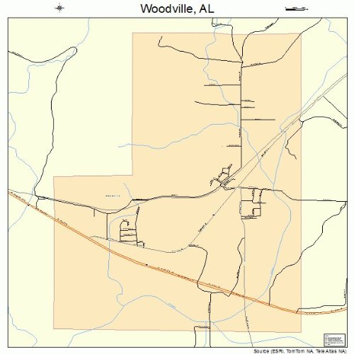 Large Street & Road Map of Woodville, Alabama AL Printed poster size