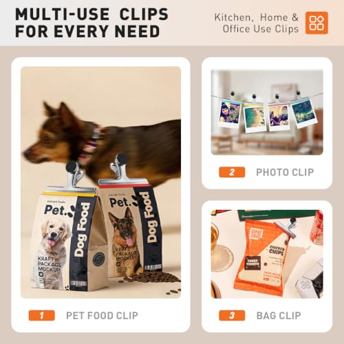 Image of HOUSE AGAIN Magnetic Chip Clips, Stainless Steel Chip Bag Clips with Strong Magnet and Silicone Cover, Heavy Duty Food Bag Clips for Kitchen Storage, 8 Pack Black, 4 Small+4 Large