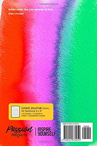Inspire Yourself ( Find The Courage ) Journal: Motivational - Abstract Watercolor - Lined A5 Notebook with Quote by Pablo Picasso ( 6" x 9" ) image 3