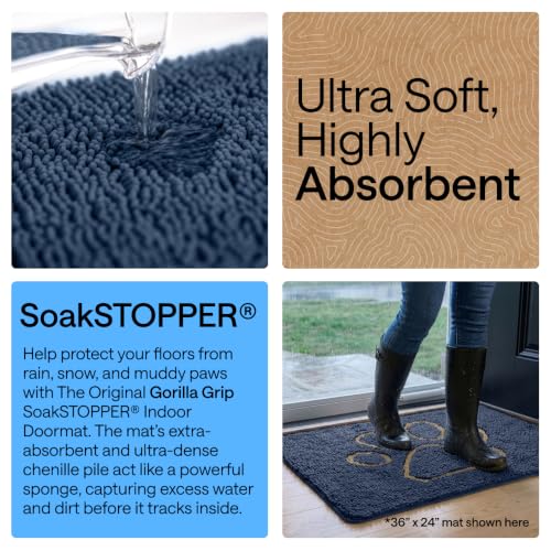 Image of GORILLA GRIP SoakSTOPPER Dog Door Mat, Machine Wash and Dry, 48x30 Navy