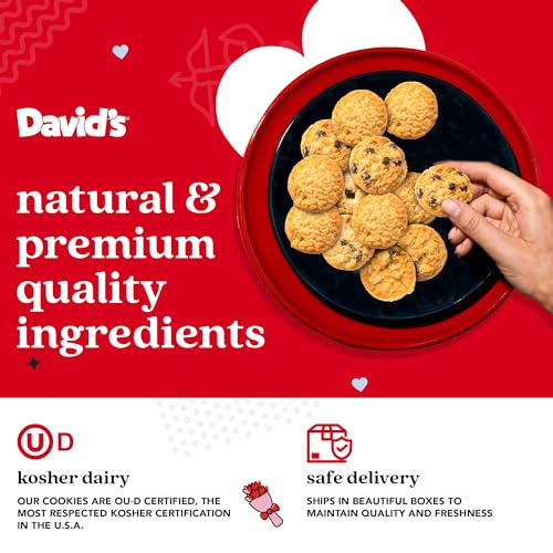 Image of David's Cookies Shortbread Cookies in Sweet Sampler Tin - Original and Chocolate Chip Shortbread Cookies in a Love-Themed Gift Tin - Gourmet Food Gift Basket for Her, Him