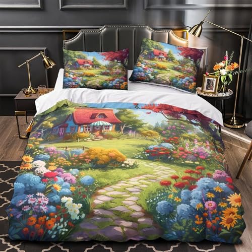Housse de couette imprimé 3D de qualité supérieure motif cottage - 2