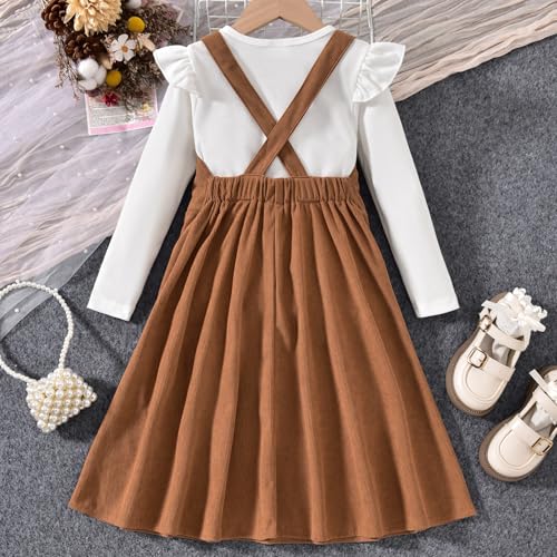 Image of HIHA Little Girls Adjustable Corduroy Pinafore Overall Dress Set Size 6-12