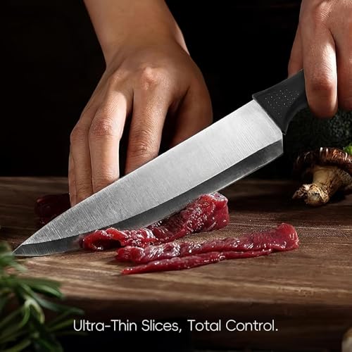 Image of Knife Set, 6-Piece Kitchen Knife Set with Block, High Carbon Stainless Steel Ultra Sharp Kitchen Knives, Wood Grain Handle, Dishwasher Safe Knife Block Set, Black, Mothers Day Gifts (White)