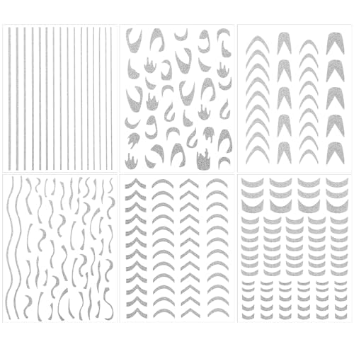 6 Sheets Glitter French Tip Nail Stickers Self-Adhesive Nail Stickers