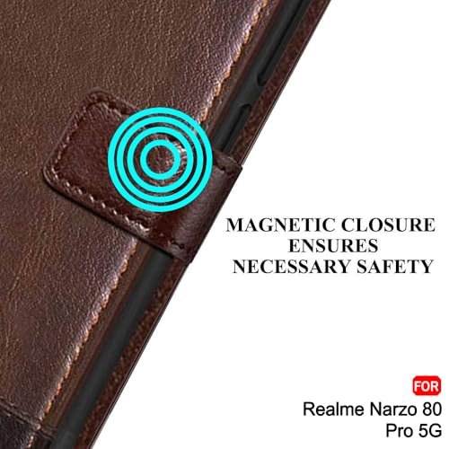 Image of TheGiftKart Flip Back Cover Case for Realme Narzo 80 Pro 5G | Dual-Color Leather Finish | Inbuilt Stand & Pockets | Wallet Style Flip Back Cover for Realme Narzo 80 Pro (Faux Leather, Brown & Coffee)