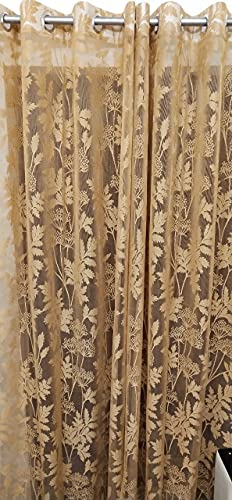 Image of Honger Polyester Floral Design Heavy Net Tissue Curtains for Living Room Use Pack of 2 Curtains for (Size 4 x 9 Feet Long Door Curtains, Brown Colour)