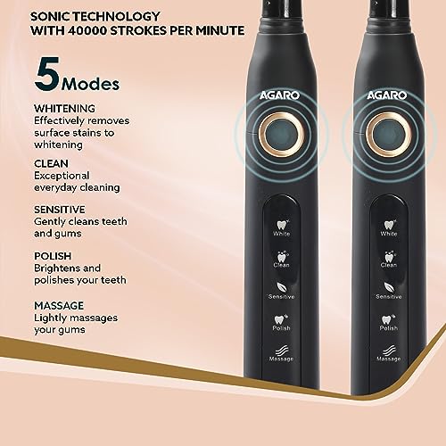 AGARO COSMIC + COSMIC PLUS Sonic Electric Tooth Brush For Adults With 5 Modes, 8 Brush Heads, Interdental Head, Carry Case & Rechargeable With 4... - Image 6