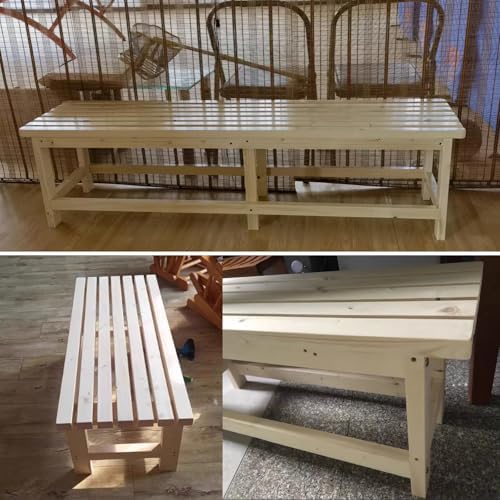 Backless Wooden Bench with Slatted Seat for Indoor and Outdoor Use - Perfect for Bathroom, Patio, Garden, Balcony, Lawn, and Backyard - Durable and Stylish