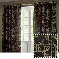 Paoletti Bamboo Eyelet Curtain Pair – Lined Room Darkening Geometric Jacquard Luxury Curtains (Black - 229x229cm)