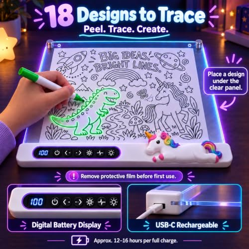 LED Drawing Board for Kids, 16" Rechargeable Neon Light Up Drawing Tablet - image 8