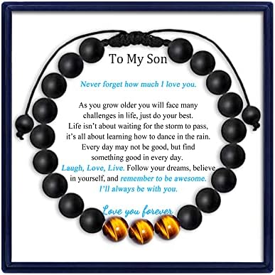 MFTRADING Beaded Bracelet for Son Gifts To My Son from Mom Dad Christmas Birthday Gift Wrap Strand Beads Nature Stone Bracelets for Men