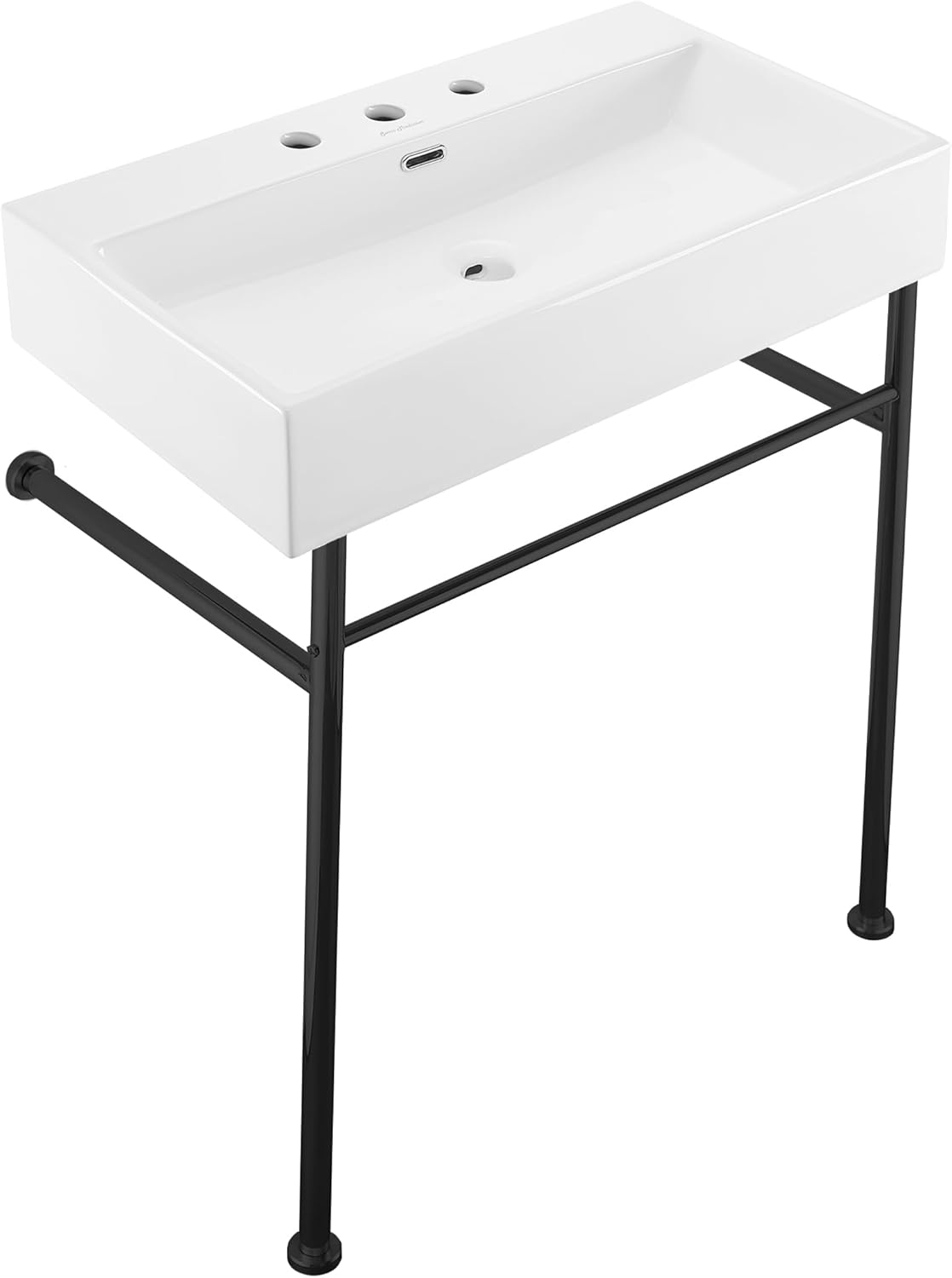 Claire 30" Console Sink White Basin Black Legs with 8" Widespread Holes
