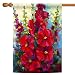 Toland Home Garden Bursting Floral 28 x 40 Inch Decorative Spring Summer Red Hollyhock Flower House Flag