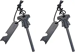 Kit de iniciante de fogo de magnésio com haste de pederneira, golpe, régua e abridor de garrafa – Aço de sobrevivência à prova d'água para acampamento, caminhada e mata