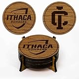 LazerEdge Ithaca Bombers Wooden Coaster Set - Cherry Wood - Officially Licensed Product - 4-Pack