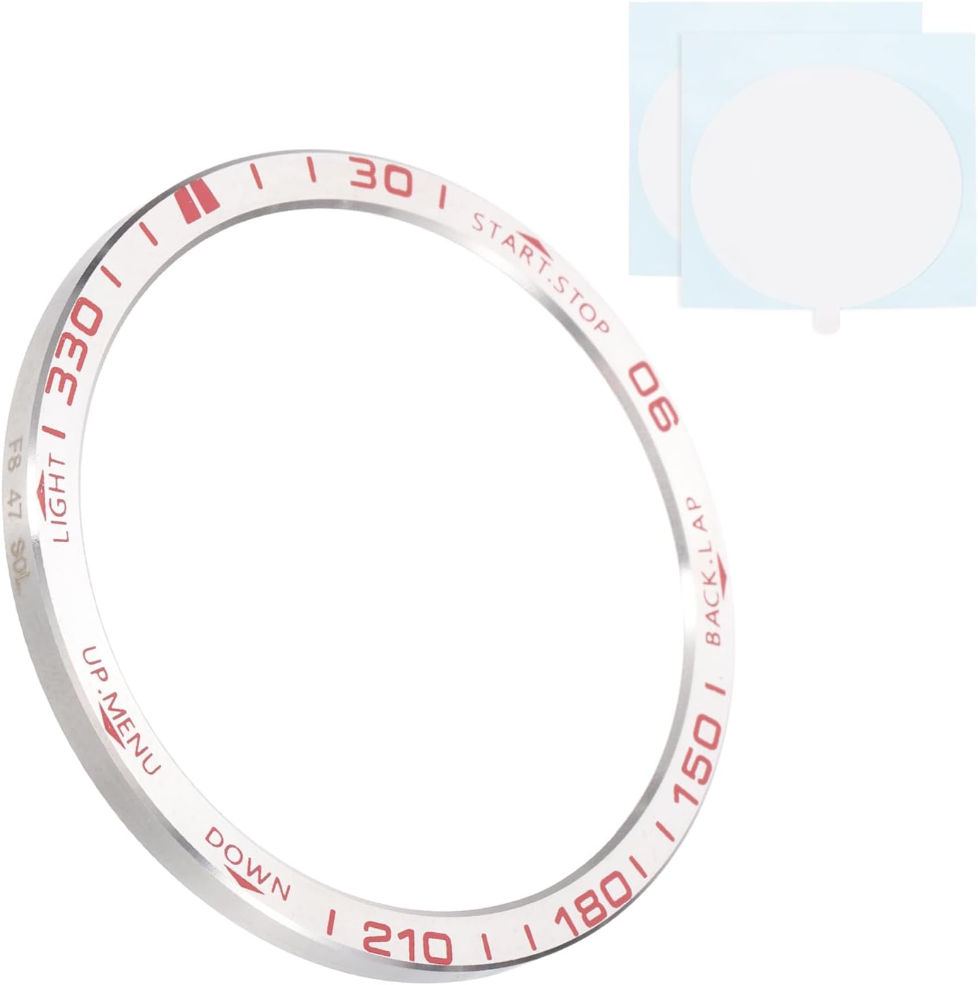 PATIKIL Watch Bezel 47mm, Stainless Steel Watch Bezel Ring Adhesive Anti Scratch Bumper Cover Wristwatch Loop Frame Protective Case for Garmin for Fenix 8Solar, Silver/Red