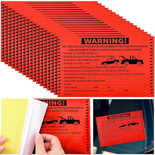 Crtiin 200 Pcs Parking Violation Stickers Tow Away No Parking Warning Stickers Hard to Remove Towing Away Tags Fluorescent Labels for Car Vehicle Truck Window 8 x 5 in(Red)