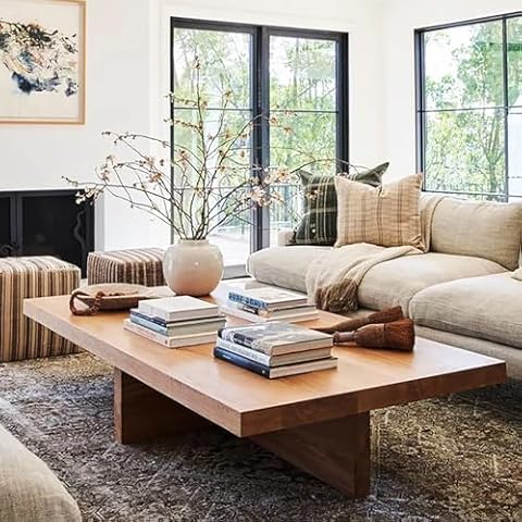 Scandinavian Solid Wood Coffee Table,Large Coffee Tables for Living Room,Rectangle Coffee Table Pine Center Table Cocktail Table with Cross Legs(55.1" L x 27.5" W x 17.7" H, Brown) Cover