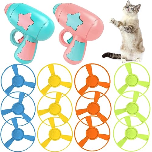 LAPOHI 14 PCS Cat Fetch Toy with Colorful Flying Propellers Set Cat Playing Tracking Interactive Toys for Kitten Chasing Training Hunting