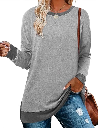 BETTE BOUTIK Women's Drop Long Sleeve Sweatshirts Casual Crewneck Tunic Tops Sweartshirts With Side Slits S-3XL