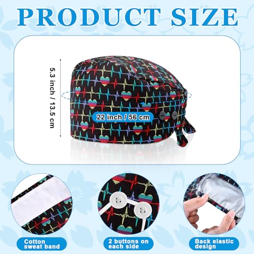 Image of Unittype 4 Pcs Nurse Caps for Women Nursing Working Caps with Button and Sweatband Adjustable Elastic Scrub Hats for Dentist