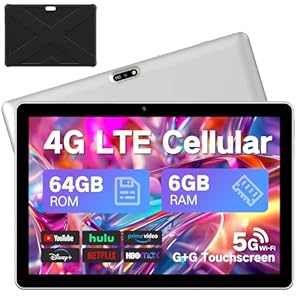 Android Tablet 10.1 inch, 2025 Cellular Tablets with SIM Card Slot, 4G LTE Tablet & Phone(Makes Calls) with Case, 64GB Storage (Expandable to 1TB),1280×800 IPS, Dual Cameras 8H Battery 5G WiFi