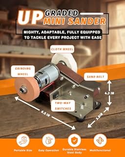 Mini Belt Sander, Electric Small Sander Knife Making Supplies, 7 Adjustable Speed Electric Knife Sharpener, Power Belt Grinder for Woodworking, Metal Working DIY (6.5'' x 6.8'' x 4.8'')