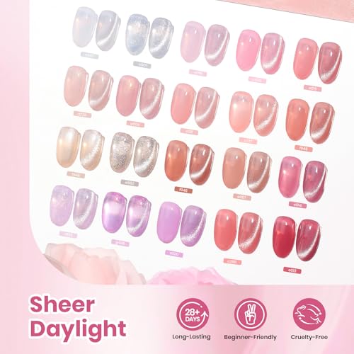 Image of Beetles 80 Pcs Gel Nail Kit with U V Light -20 Color Jelly Gel Nail Polish | Milky Nude Red Purple Glitter Sheer Daylight Nails Kit with Cat Eye Top Coat Rubber Base DIY Salon Gifts for Women Girls