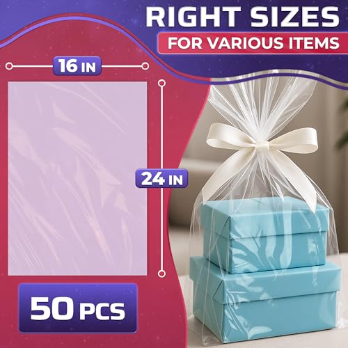 16x24 Shrink Wrap Bags for Gifts – 50 Pcs Clear Heat Shrink Wrap for Christmas Presents, Works with Hair Dryer at Medium Temperature – Packaging and Storage Clothing, Boxes, Boxes & Bulky Items
