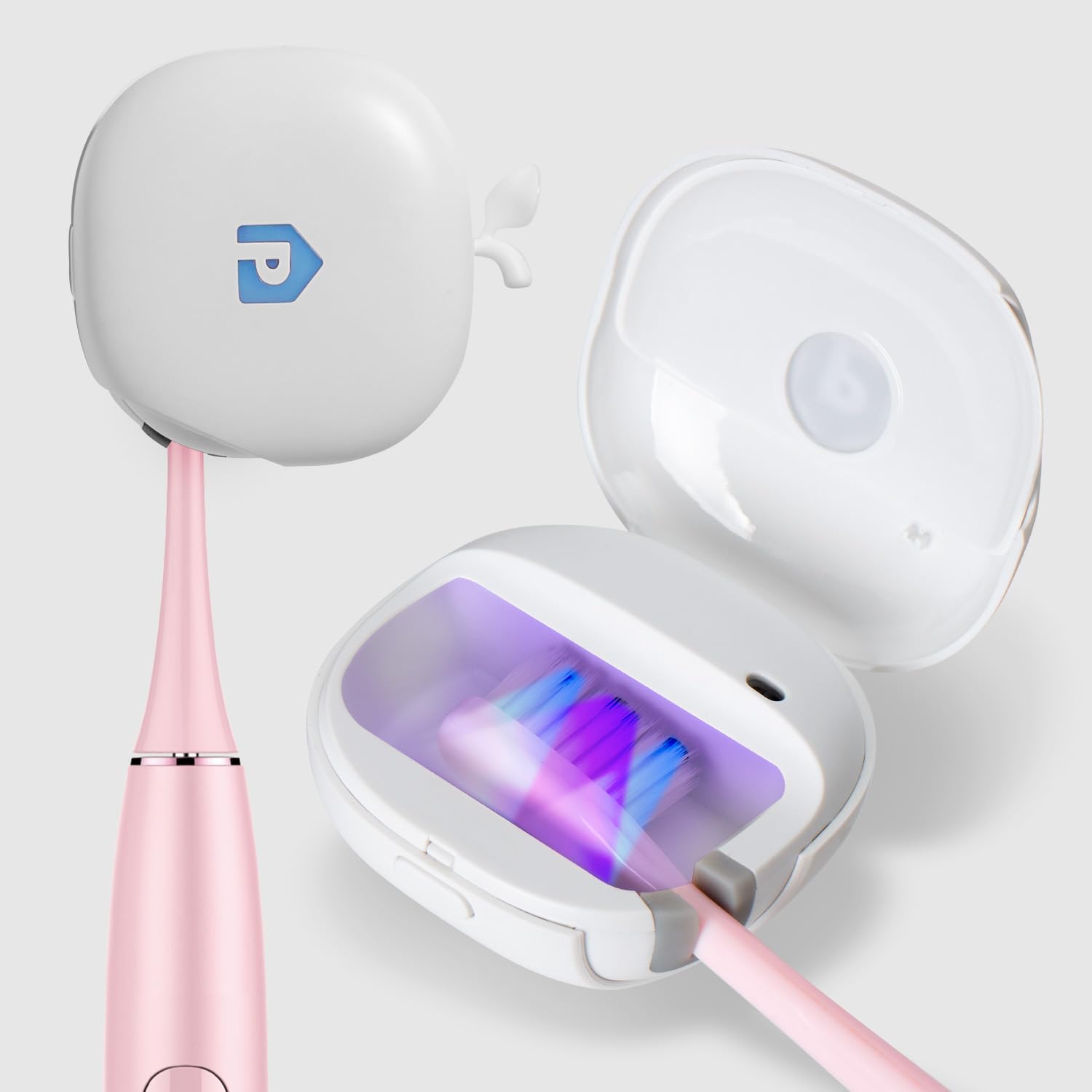 HubiCare Esterilizador Cepillo de Dientes Portátil UV LED, Vida Semipermanente, Estuche Esterilizador Doble LED, Soporte Recargable para Cepillo de Dientes USB (Beige)